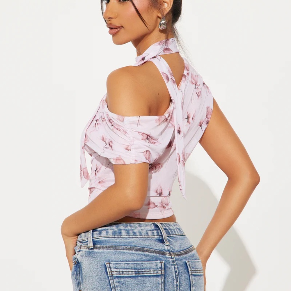 Fashion Nova Pink Floral Halter Blouse